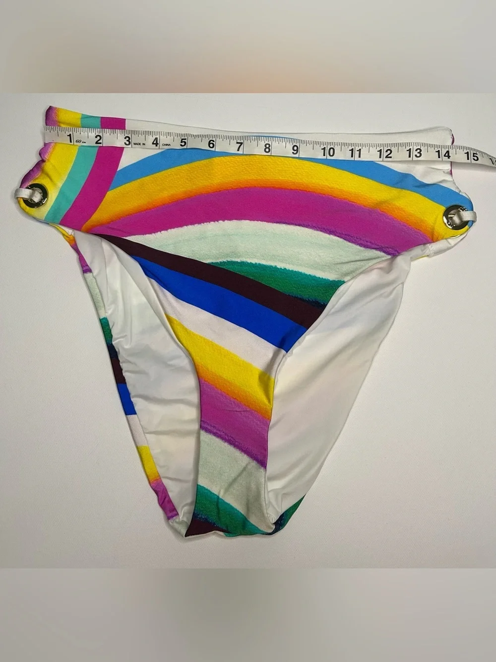 Sunshine 79 High waisted bikini bottoms multicolor rainbow stripe beach pool